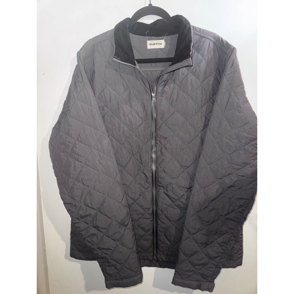Taylor Stitch Mens Grey Quilted Full Zip Nylon Vertical Jacket Coat Size 44 XL